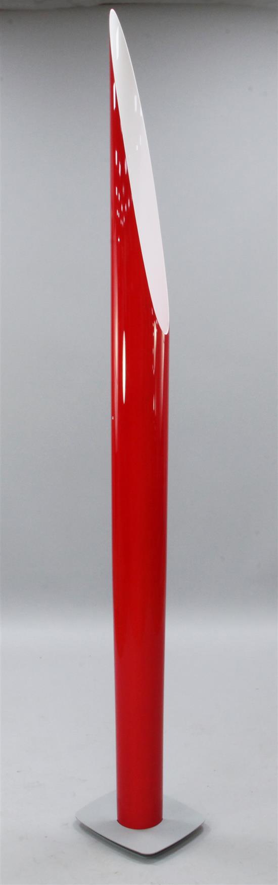 A Kundalini Shakti red overlaid white plastic floor lamp, H.6ft 9in.